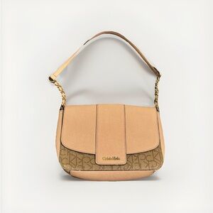 Calvin Klein Vintage Pink Leather Shoulder Purse Handbag w Metal Detail Strap